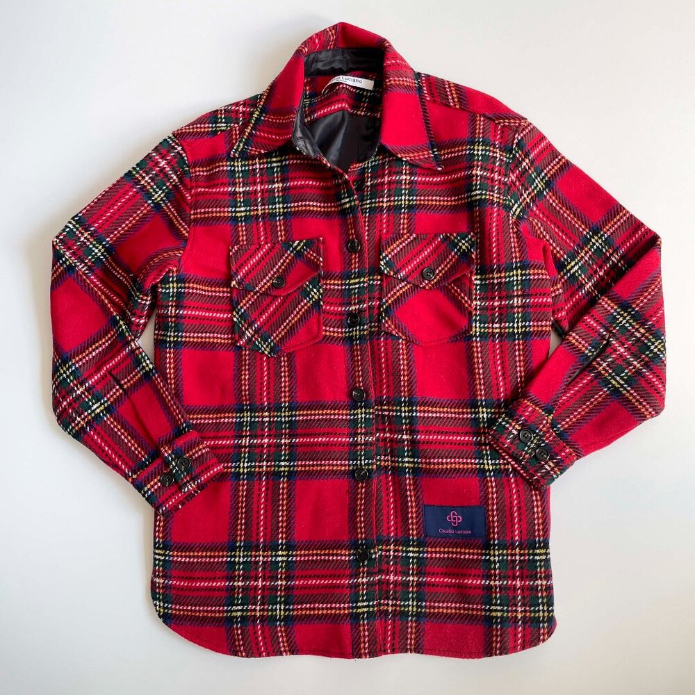 Charlie Luciano Tartan Plaid Shirt Jacket Red Size XS NEW NWT